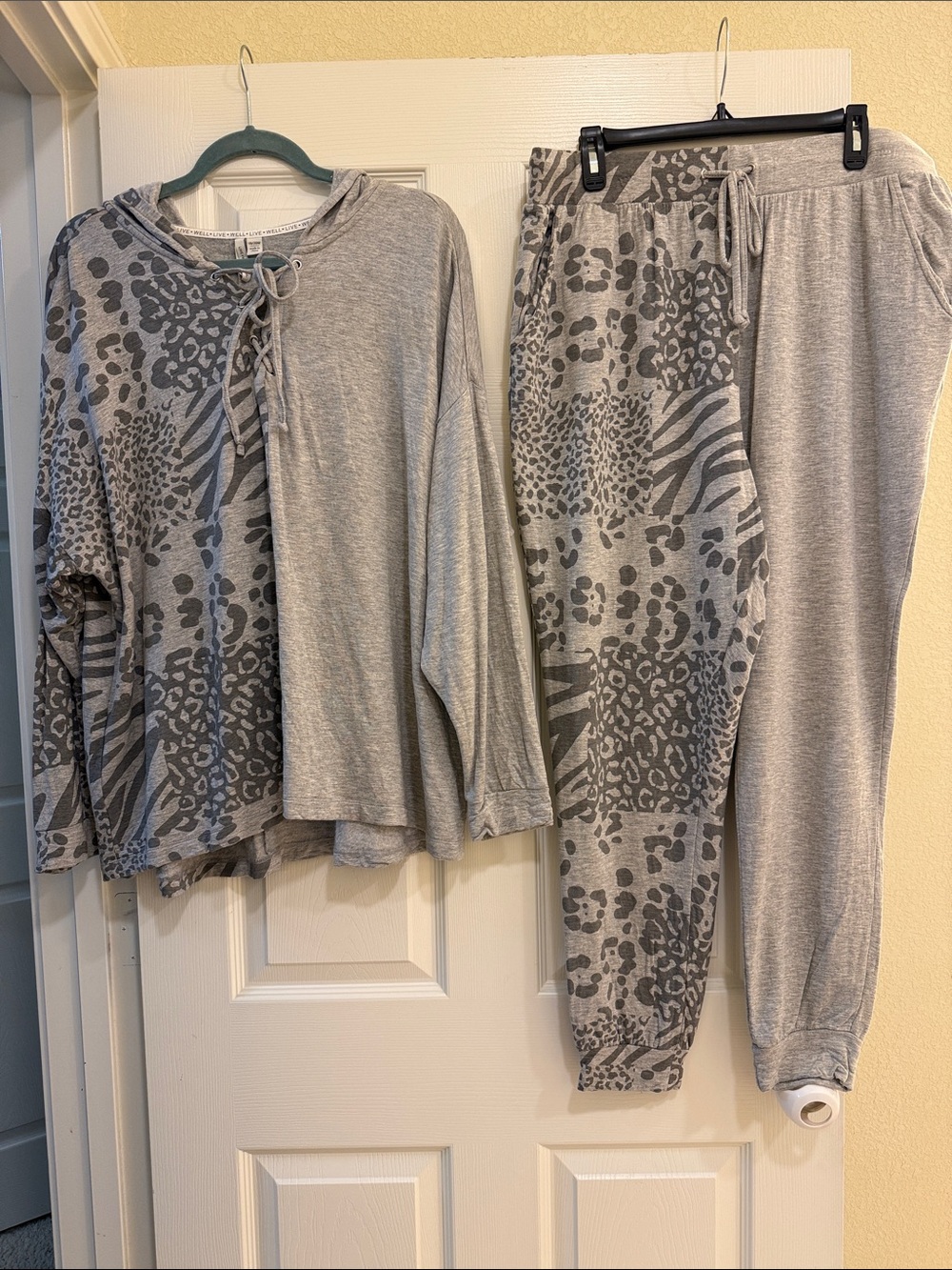 Cato Gray Animal-Print Loungewear Jogger Set